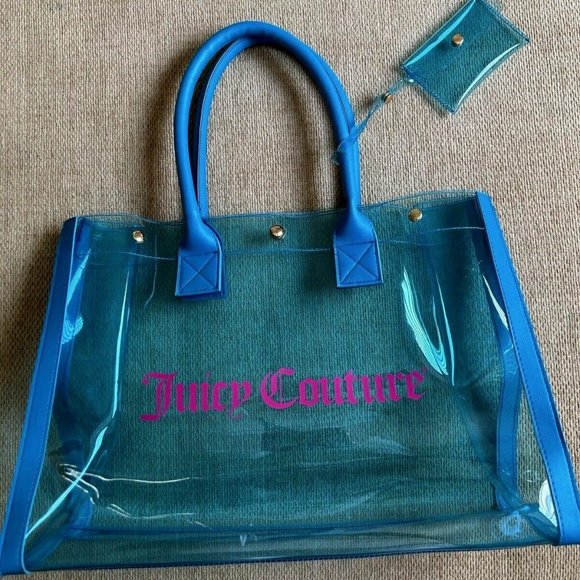 Juicy Couture Handbags - Juicy Couture Blue Clear Logo Print Tote Bag